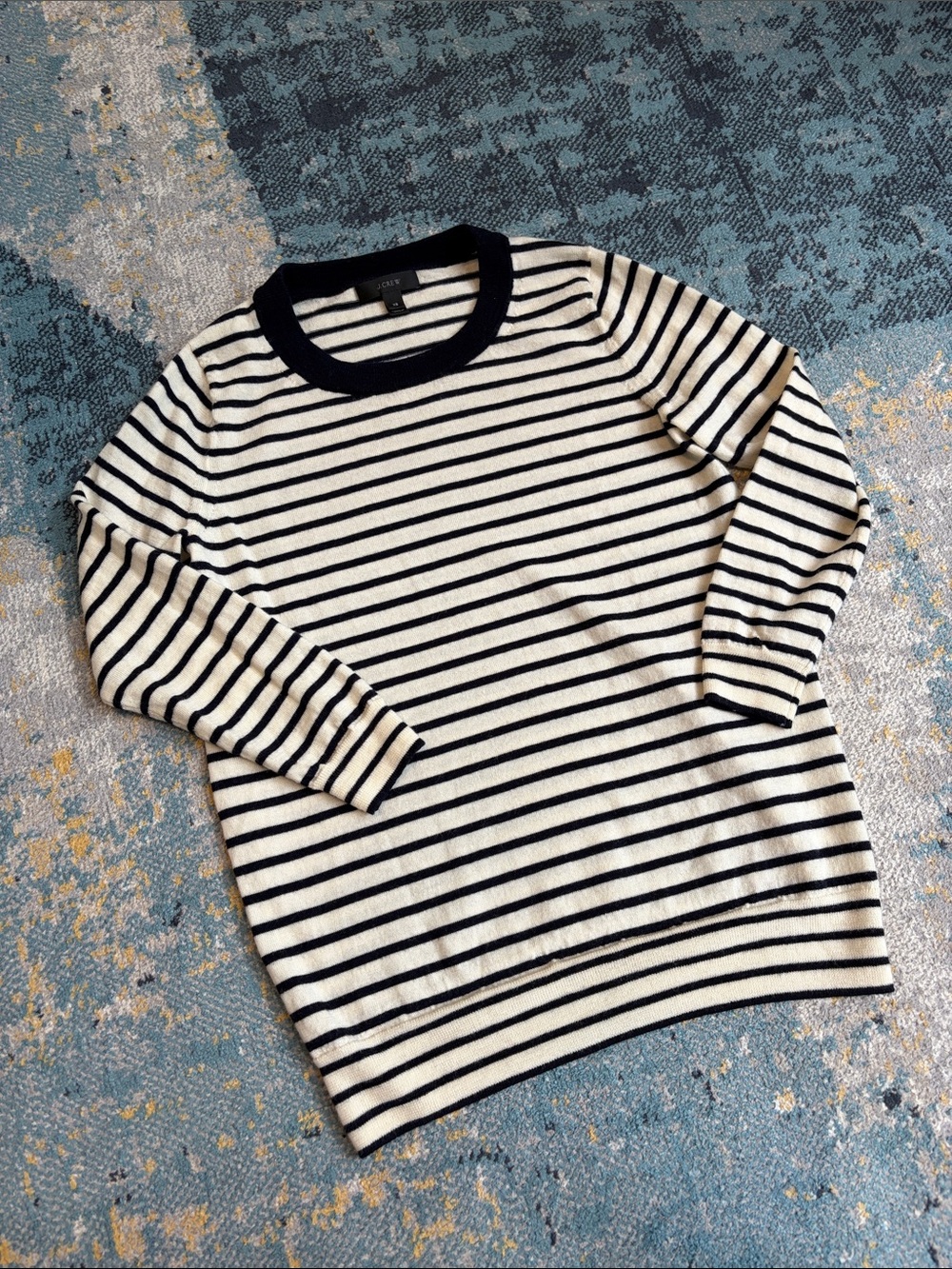 J.Crew Cream and Navy Stripe 100% Merino Wool Sweater